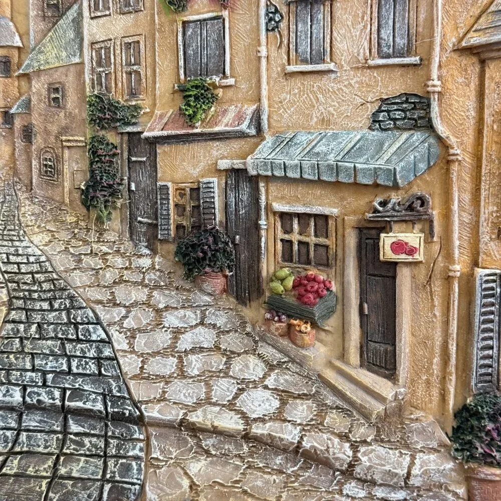 Realistic 3D Resin Wall Hanging, Cobblestone Street Village, 12" x 9.5" - Picture 8 of 15